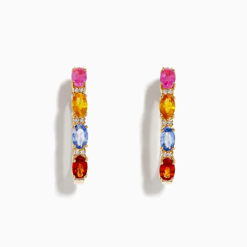 Watercolors 14K Gold Multi Sapphire and Diamond Earrings, 2.58 TCW