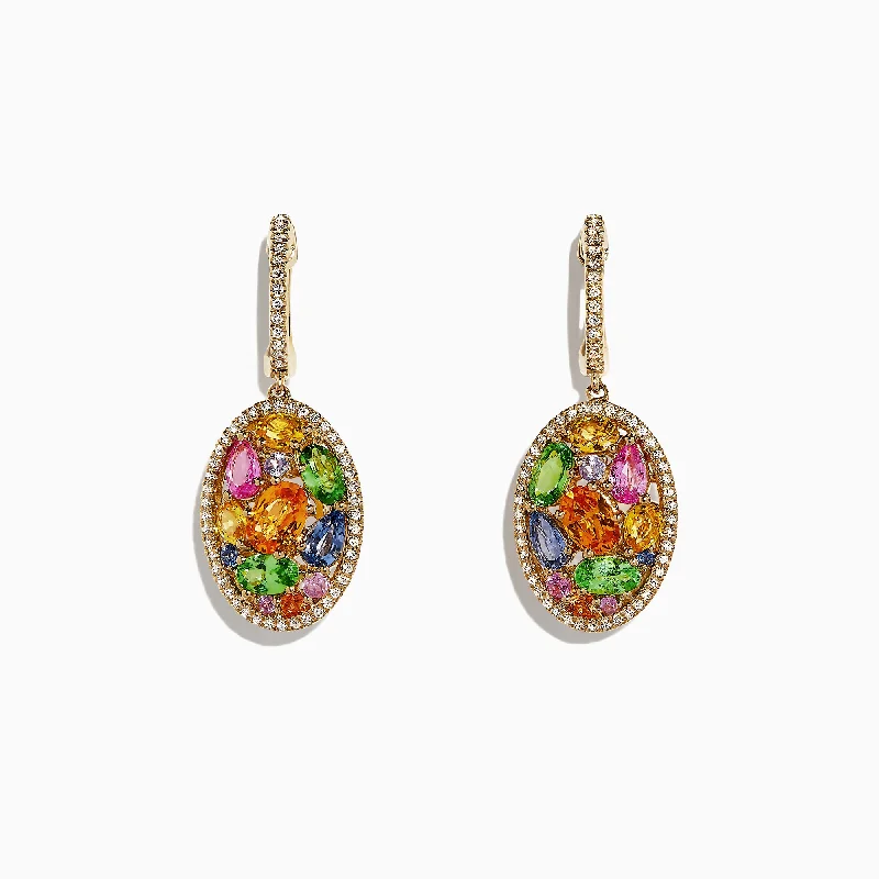 Watercolors 14K Gold Multi Sapphire & Diamond Earrings, 5.11 TCW