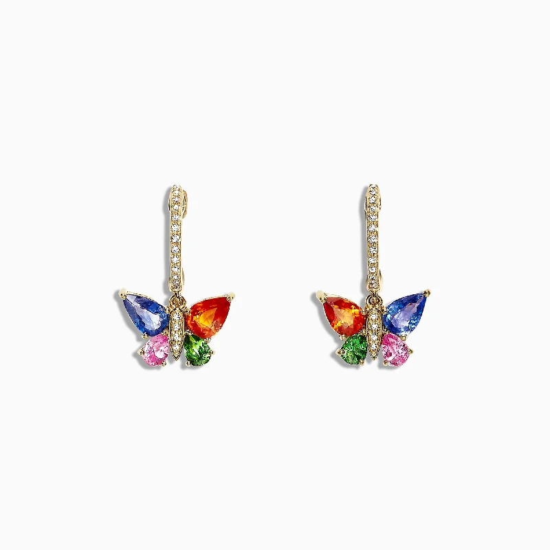 Watercolors 14K Gold Sapphire & Diamond Butterfly Earrings, 2.97 TCW