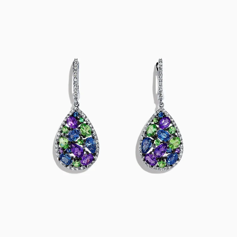 Watercolors 14K White Gold Multi Gemstone & Diamond Earrings, 4.28 TCW