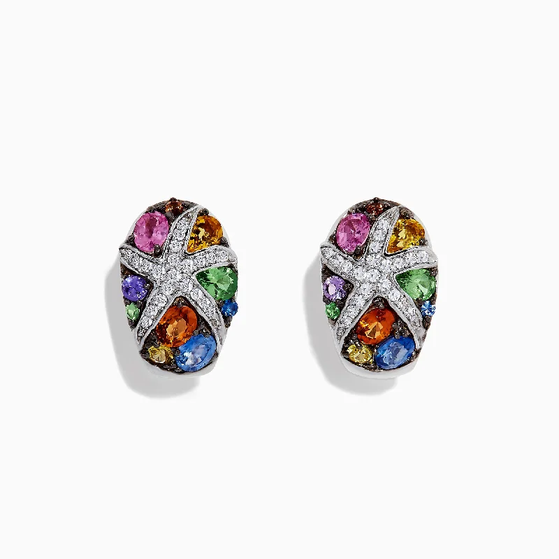 Watercolors 14K White Gold Multi Sapphire & Diamond Earrings, 3.01 TCW