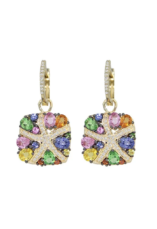 Watercolors 14K Yellow Gold Multi Sapphire & Diamond Earrings, 3.98 TCW