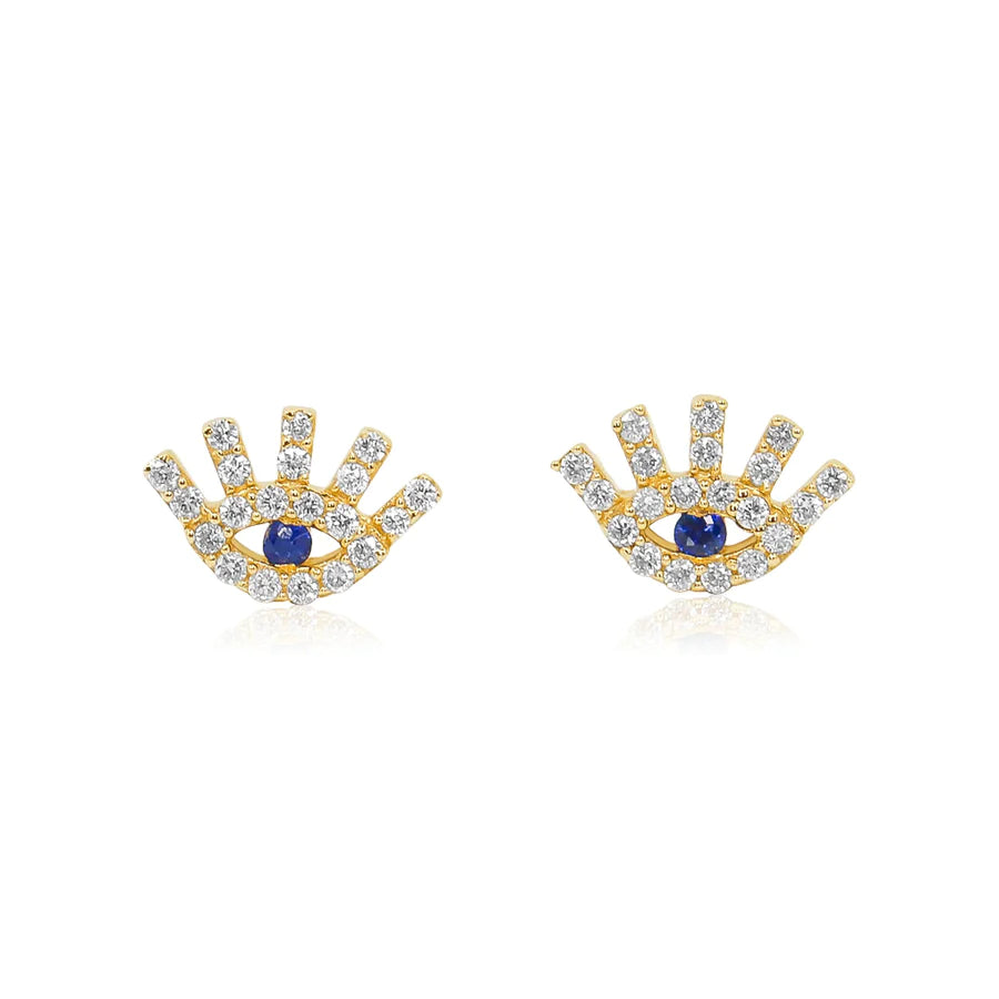 Gemstone and Diamond Evil Eye Studs