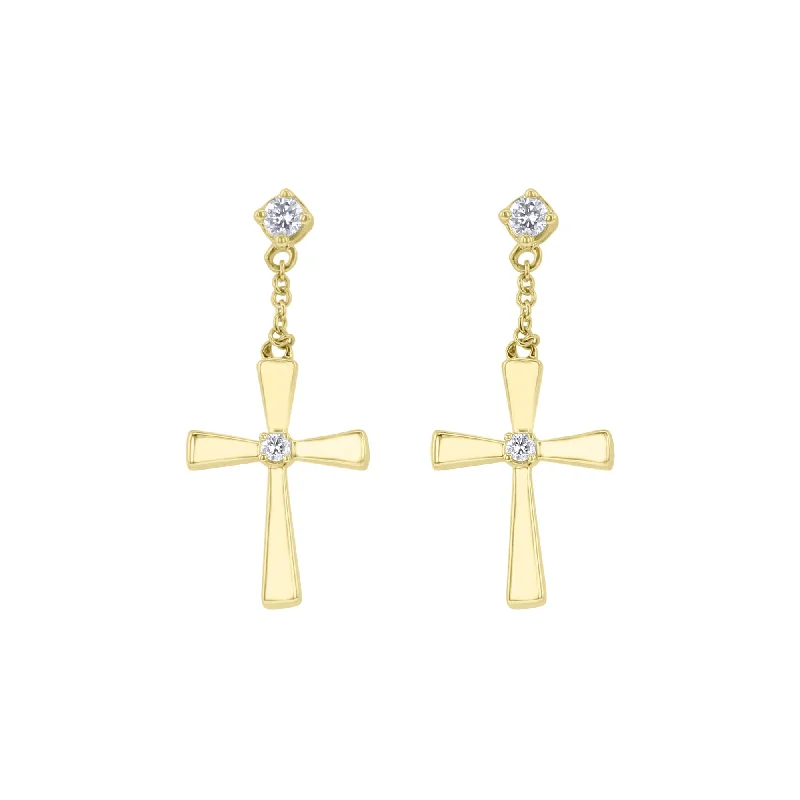 Gold Cluster Cross Diamond Earrings