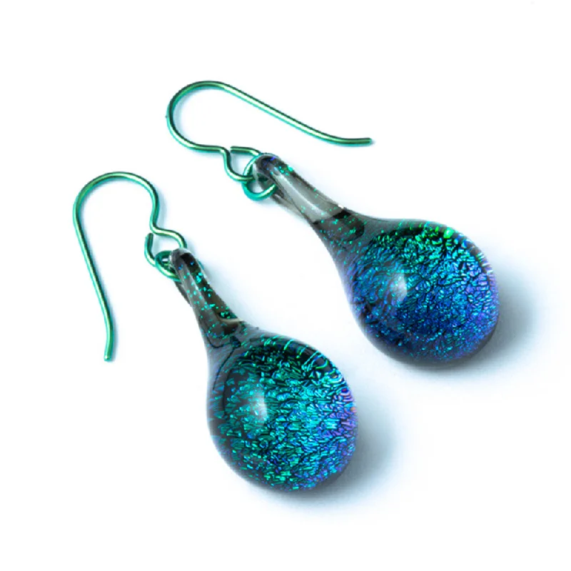 Dichroic Glass Earrings - Aqua