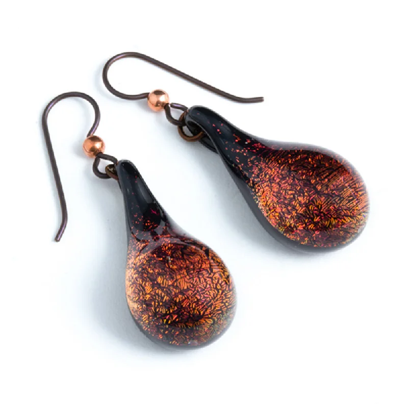 Dichroic Glass Earrings - Red Gold