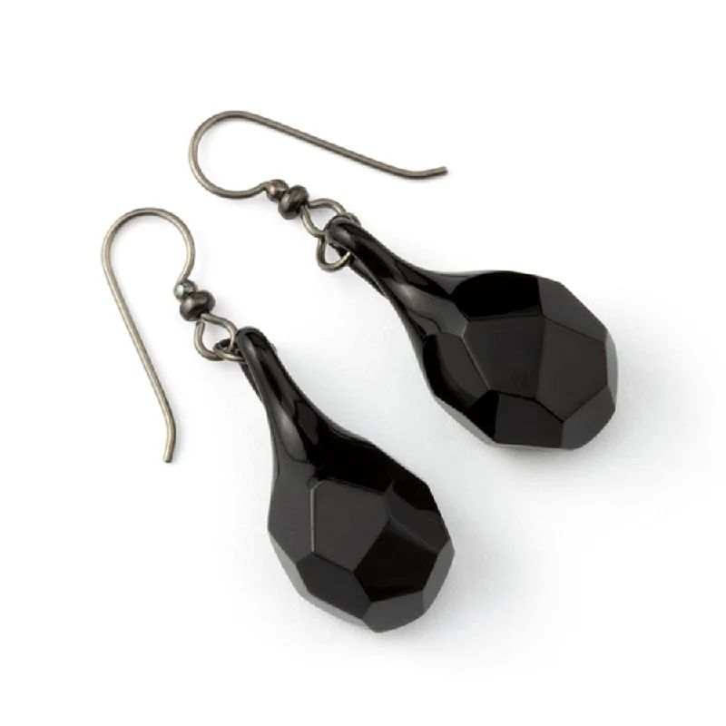 Simple Bling Glass Earrings - Black