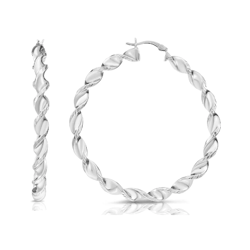 Twisted Round Hoop Earrings in Sterling Silver