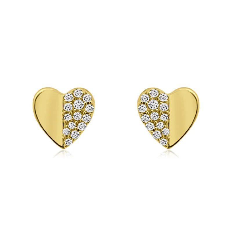 Half Gold and Diamond Heart Studs