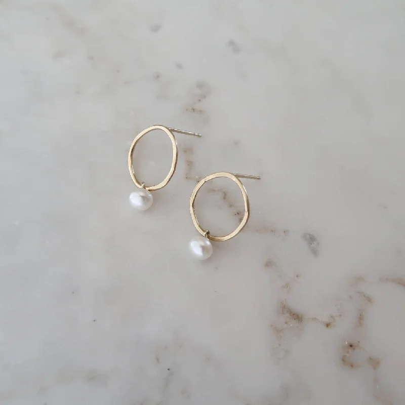 Hoop Studs with Pearl Dangle