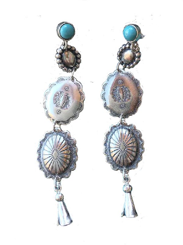 Long Sterling Conchos Earrings by Paige Wallace