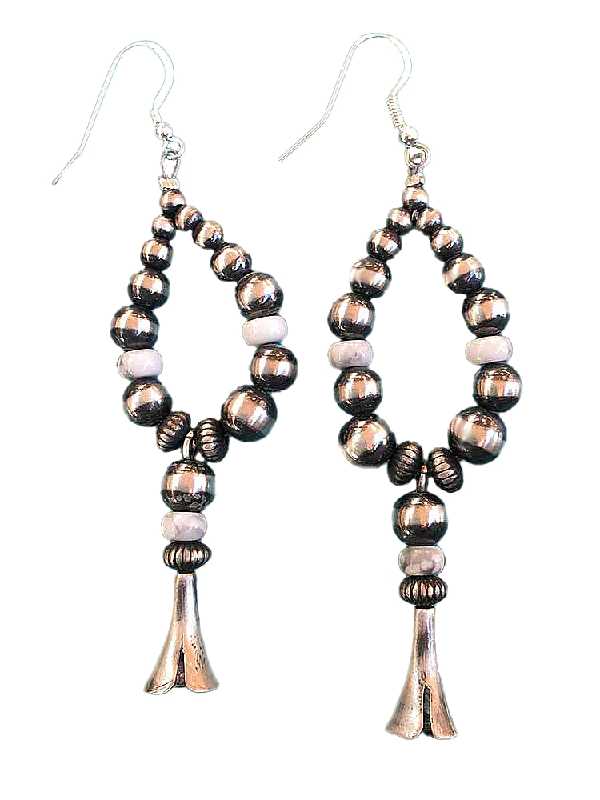 Navajo Pearl + Conch Loop Earrings with Dangle Blossom