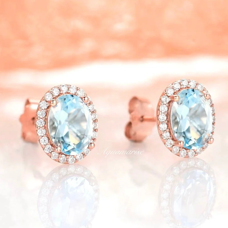 Iris Aquamarine Earrings- 14k Rose Gold Vermeil