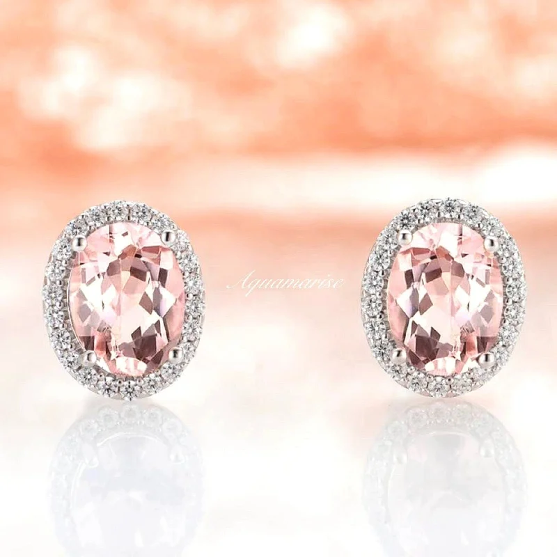 Iris Oval Morganite Earrings- Sterling Silver