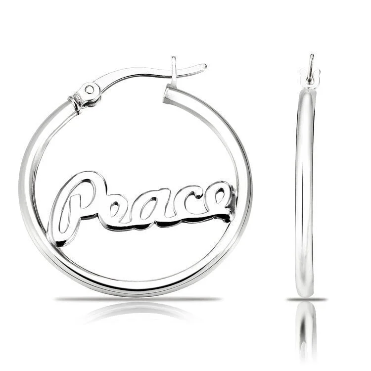 PEACE Hoop Earrings in Sterling Silver