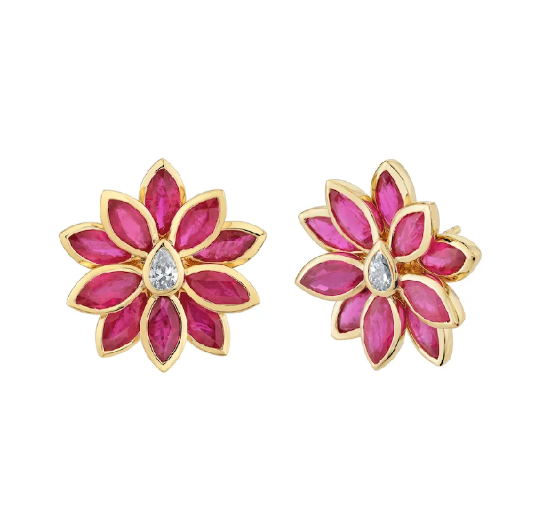 Ruby Flower Studs