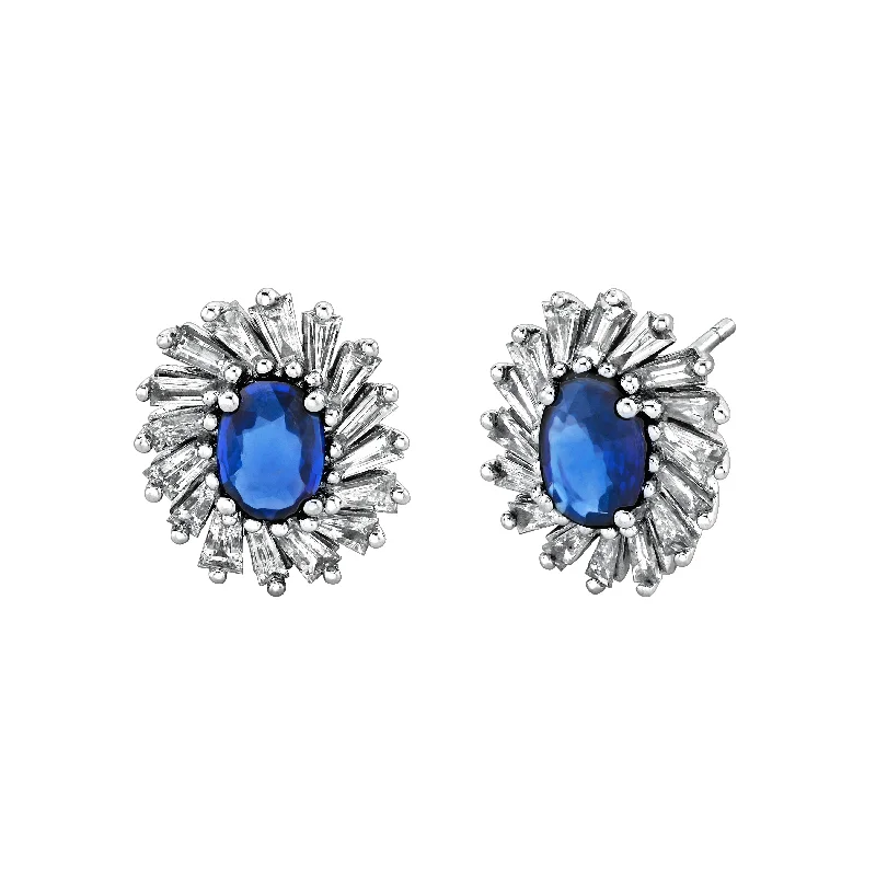 Sapphire and Baguette Halo Studs