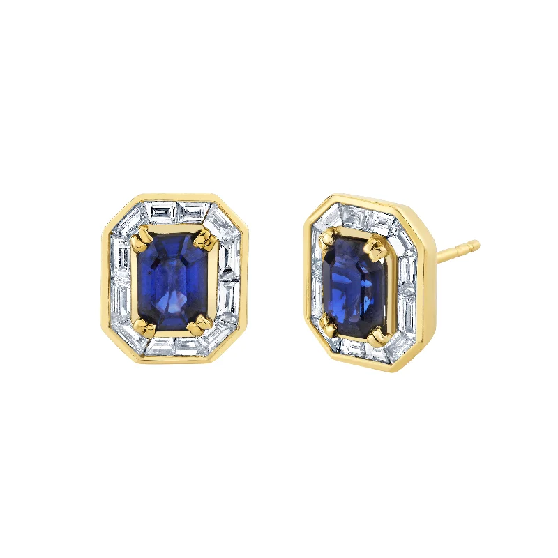 Sapphire and Baguette Diamond Studs