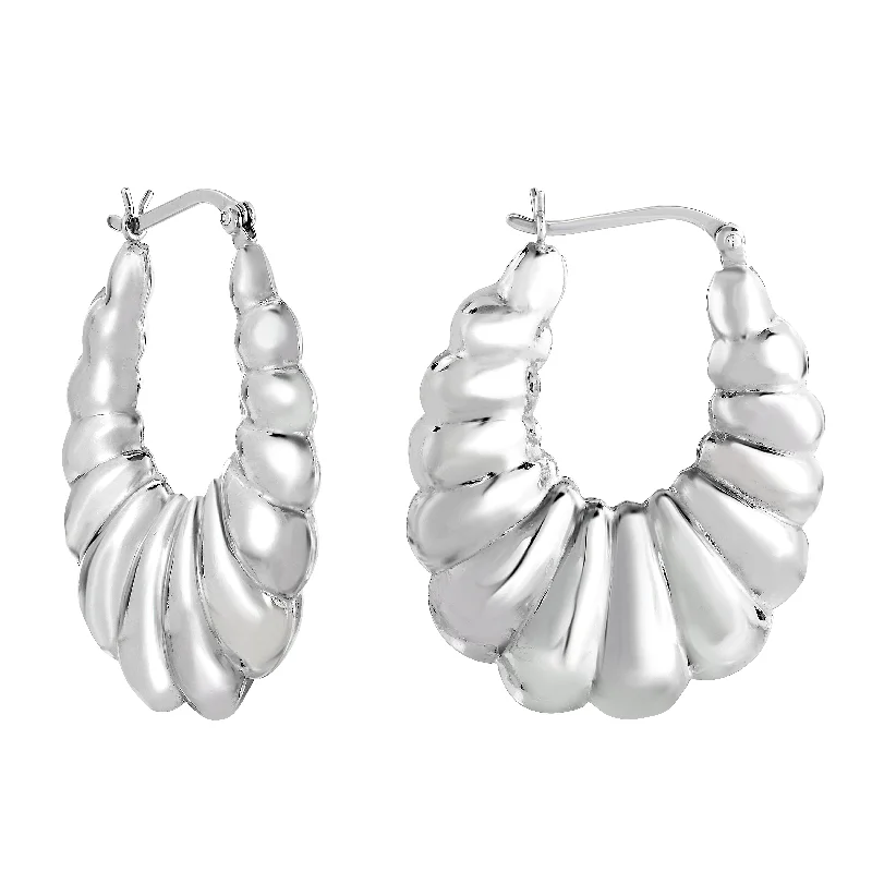 Shrimp-textured Medium Oval Hoop Earrings in Sterling Silver