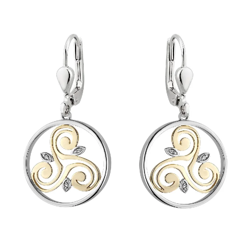 Silver And 10K Gold Diamond Spiral Circle Earrings