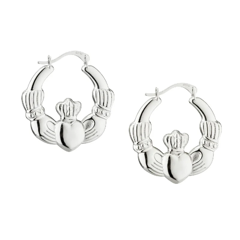 Silver Claddagh Hoop Earrings