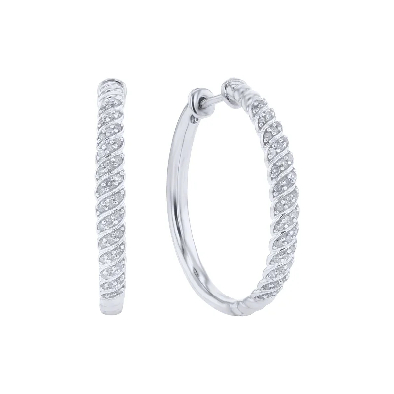 Silver Precious Pave Diamond Hoop Earrings