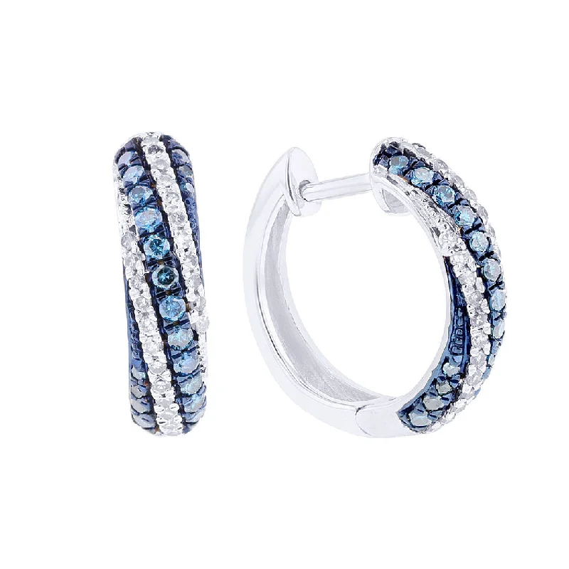 Silver Twist Sky Blue Diamond Hoop Earrings