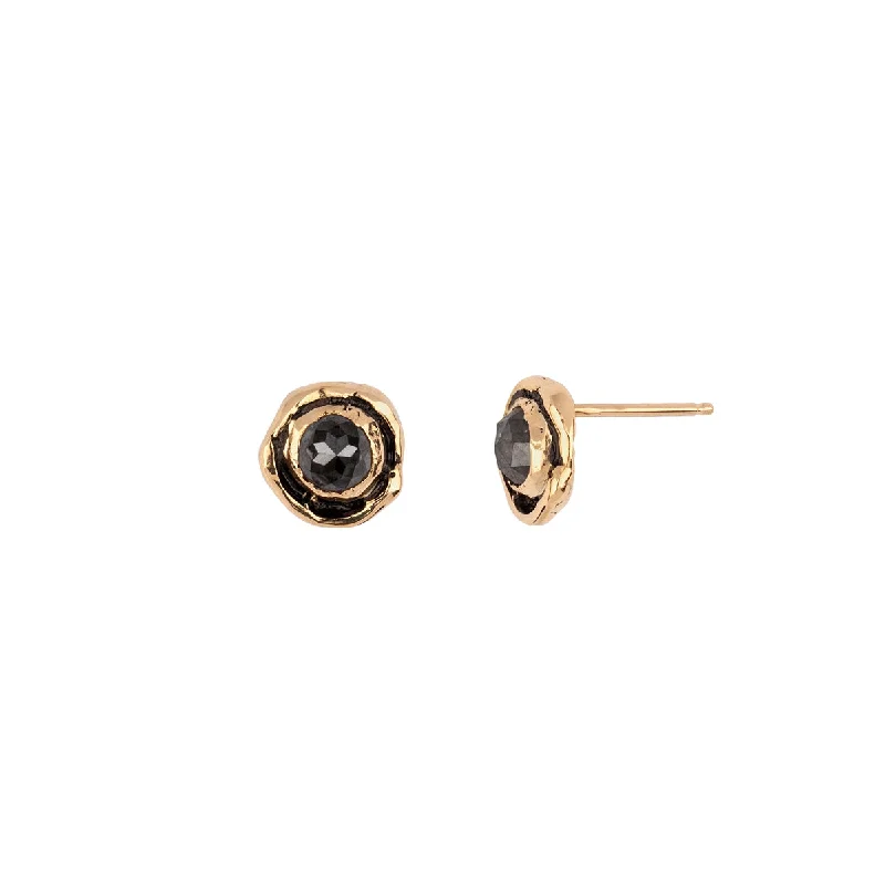 Small Charcoal Rustic Diamond 14K Gold Faceted Stone Stud