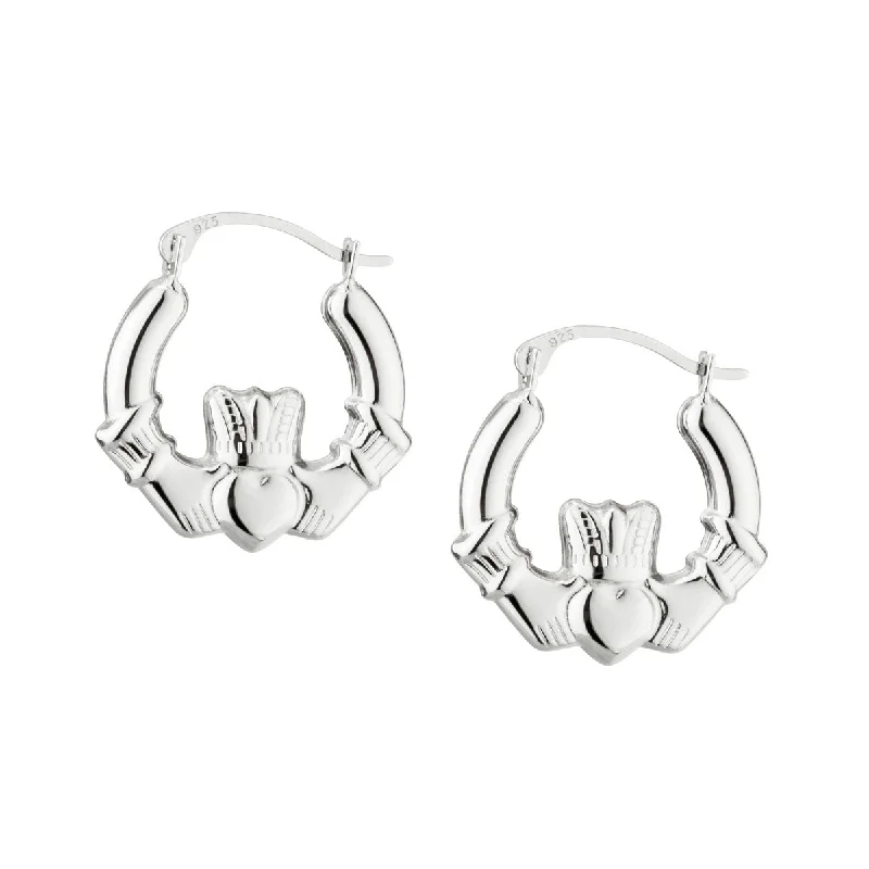 Small Claddagh Hoop Earrings in Silver