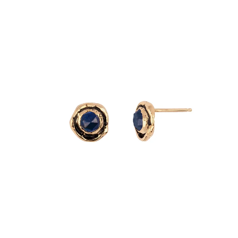 Small Sapphire 14K Gold Faceted Stone Stud