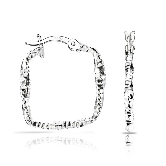 Textured Square Twisted Hoops in Sterling Silver