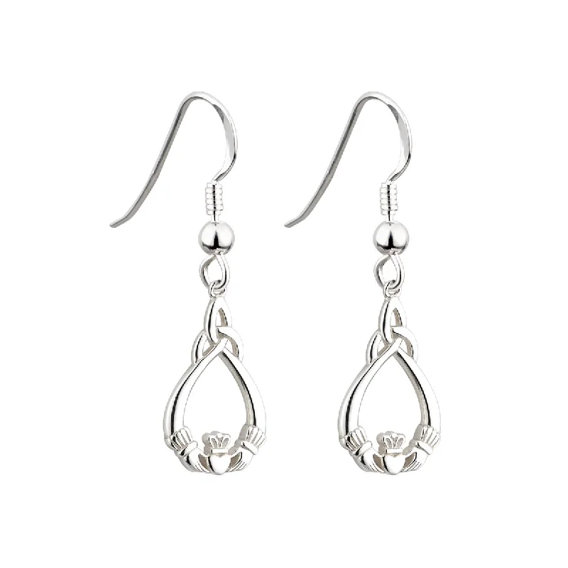 Silver Claddagh Trinity Knot Fish Hook Earrings