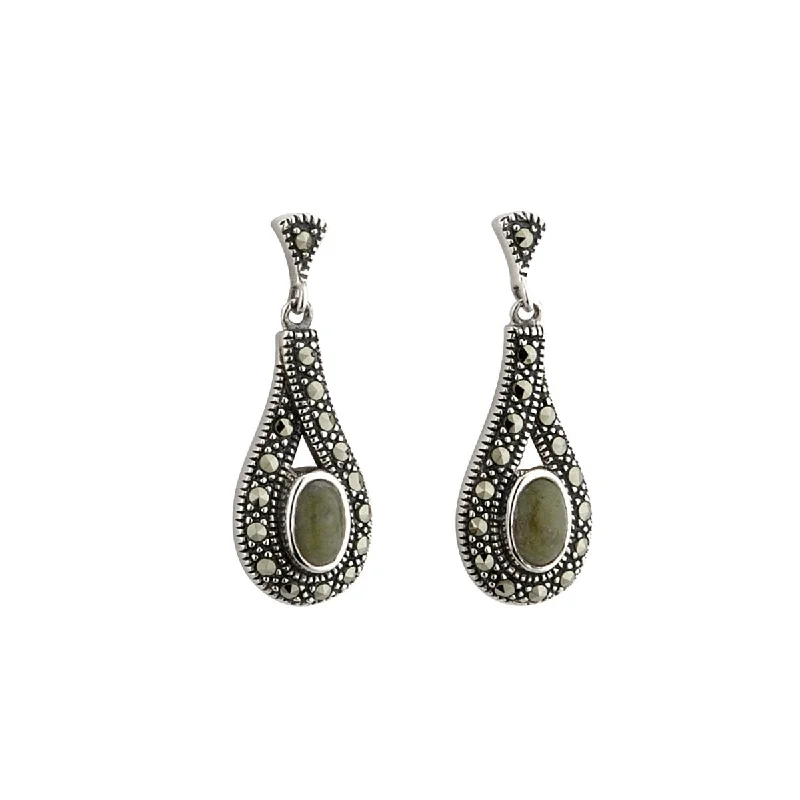 Silver Marble & Marcasite Celtic Earrings