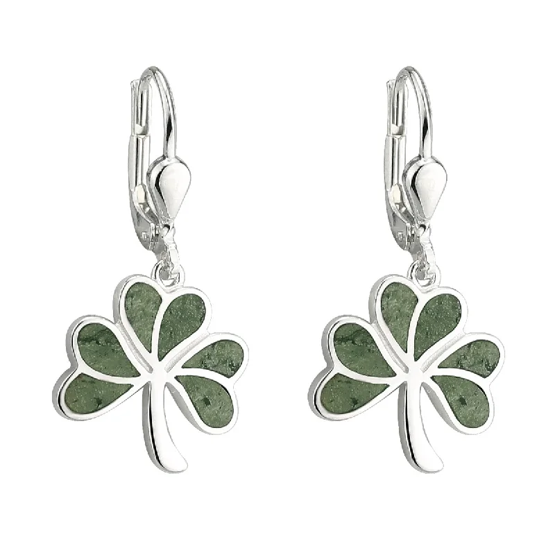 Sterling Silver Connemara Marble Shamrock Earrings