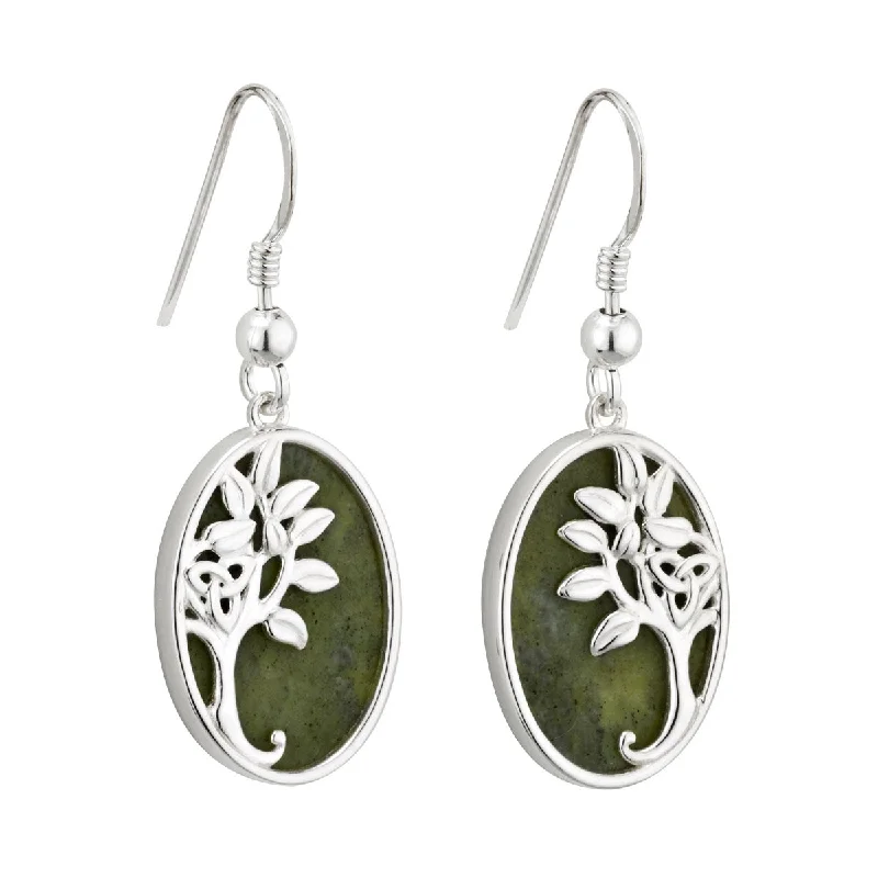 Silver Connemara Marble Tree Of Life Earrings