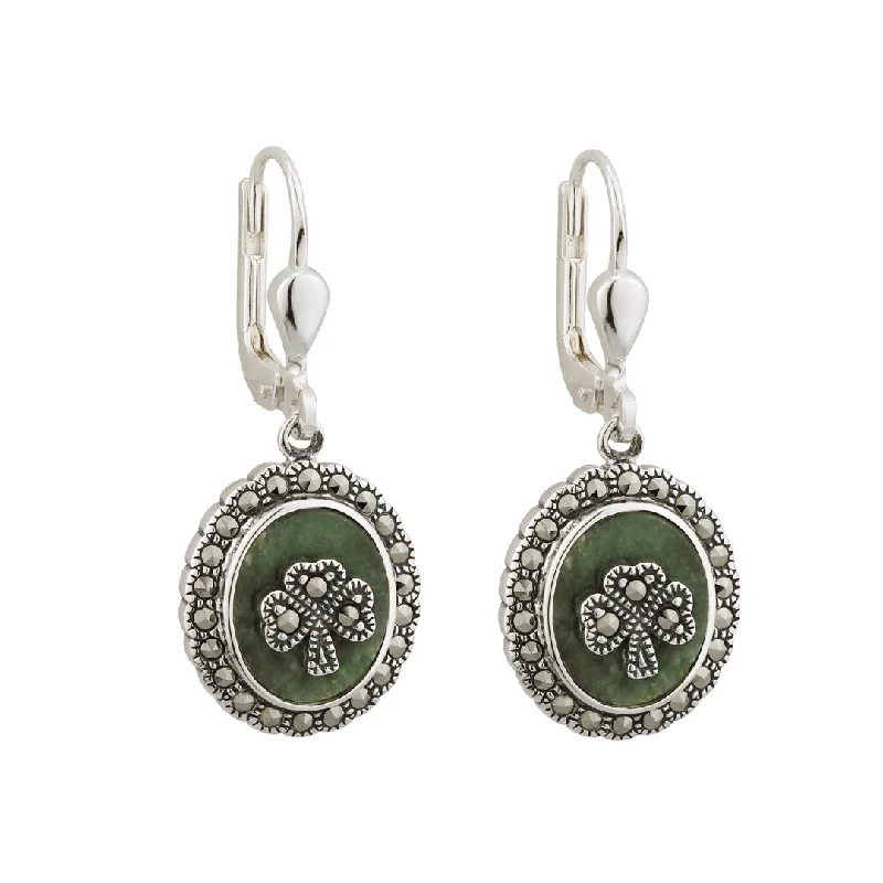 Marcasite Shamrock Connemara Marble Earrings