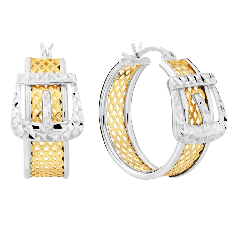 Sterling Silver Two-Tone Buckle Style Earrings, Fancy Hoop Earrings