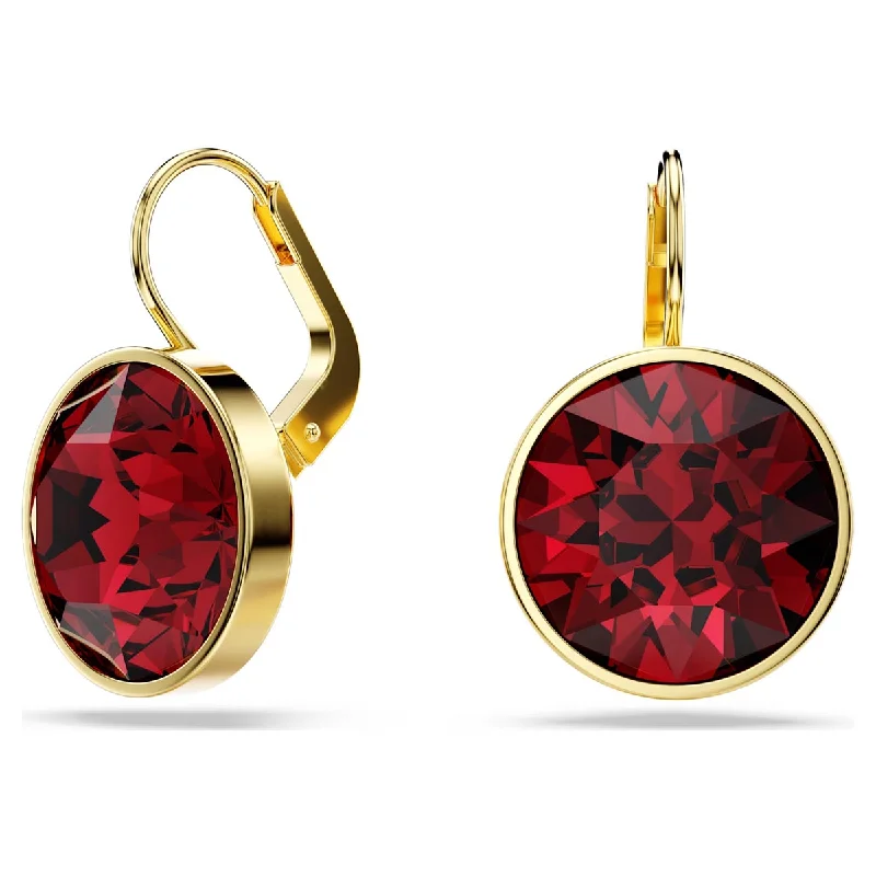 Swarovski Bella Red Crystal Leverback Earrings in Yellow Tone Plate