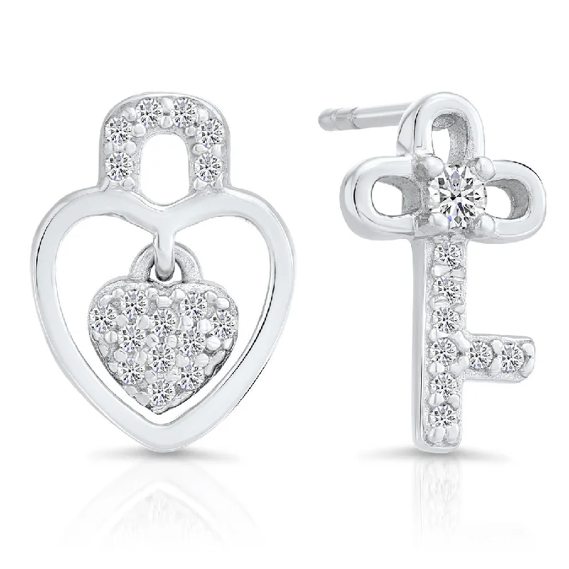 CZ Key To My Heart Earrings in Sterling Silver