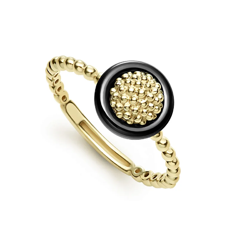 18k Gold Caviar Black Ceramic Ring