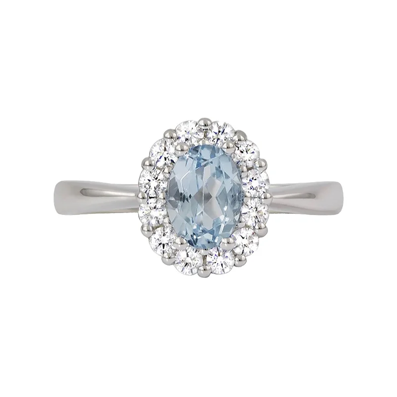 Aquamarine & Diamond Halo Ring