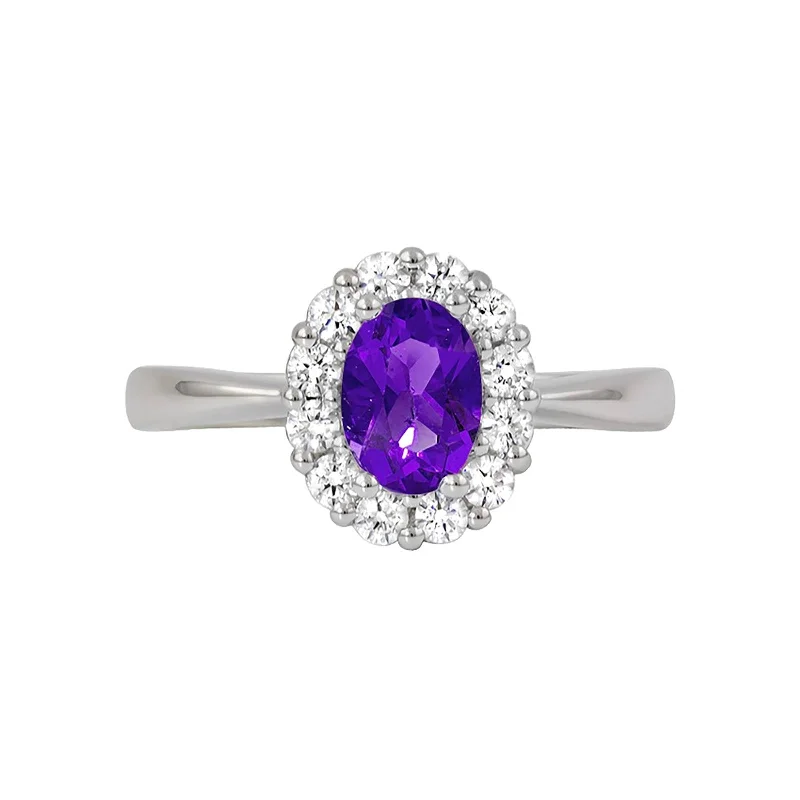 Amethyst and Diamond Halo Ring