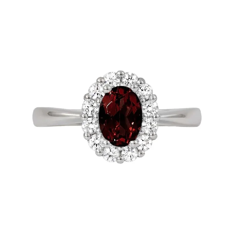 Garnet and Diamond Halo Ring