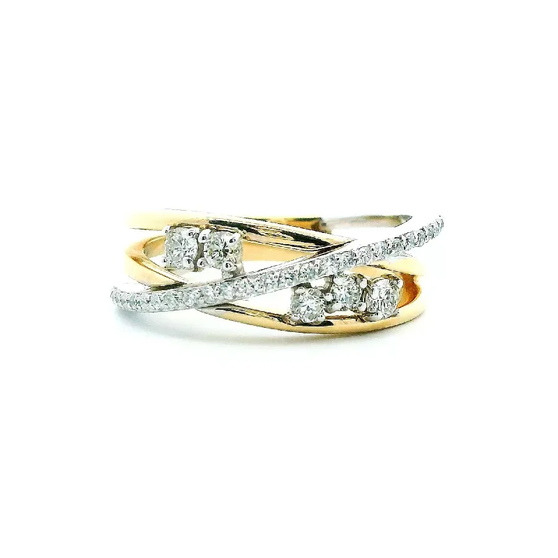 14K Two-Tone Gold 0.42cttw. Diamond Multi Crossover Fashion Ring