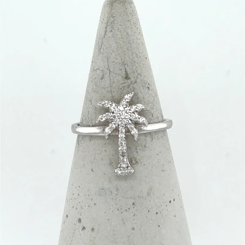 14K White Gold Diamond Palm Tree Ring