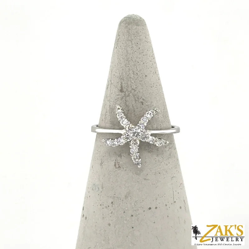 14K White Gold Diamond Starfish Ring