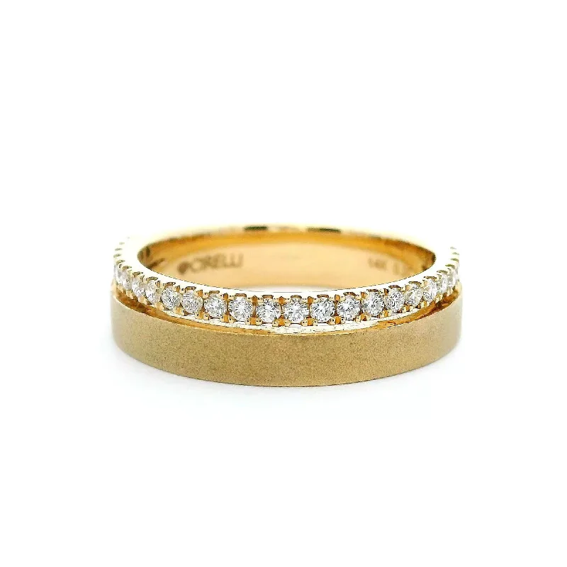 14K Yellow Gold 0.25cttw. Diamond Brushed Finish Fashion Ring