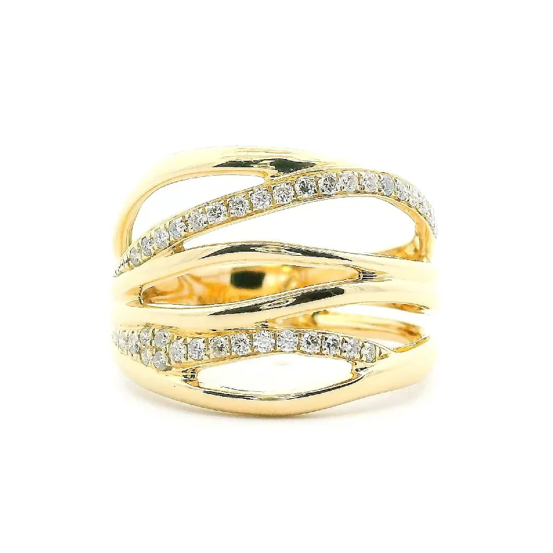 14K Yellow Gold 0.28cttw. Diamond Multi Row Crossover Fashion Ring