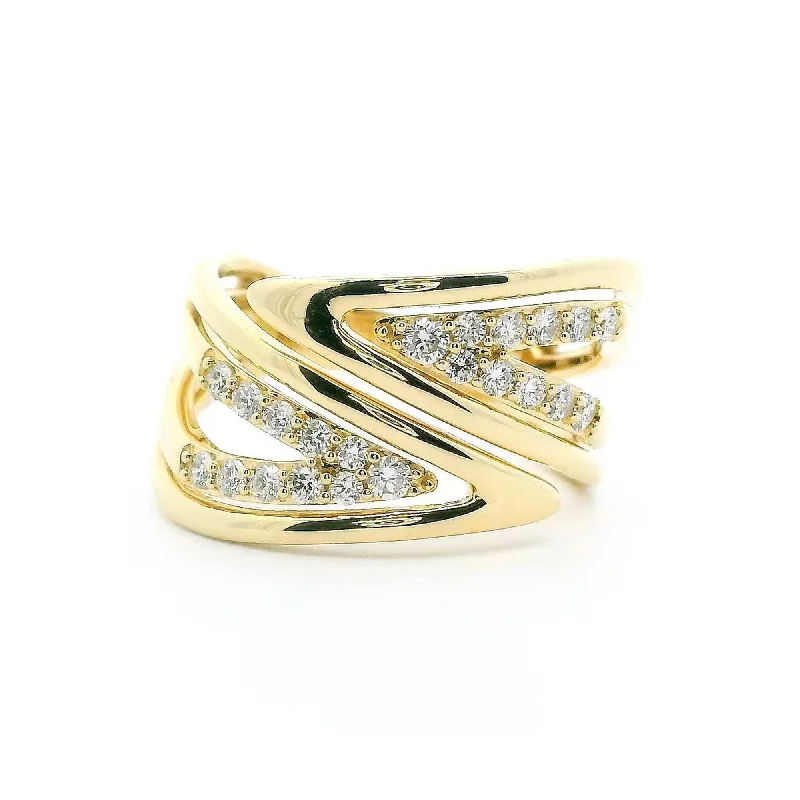 14K Yellow Gold 0.35cttw. Diamond Double Chevron Crossover Fashion Ring