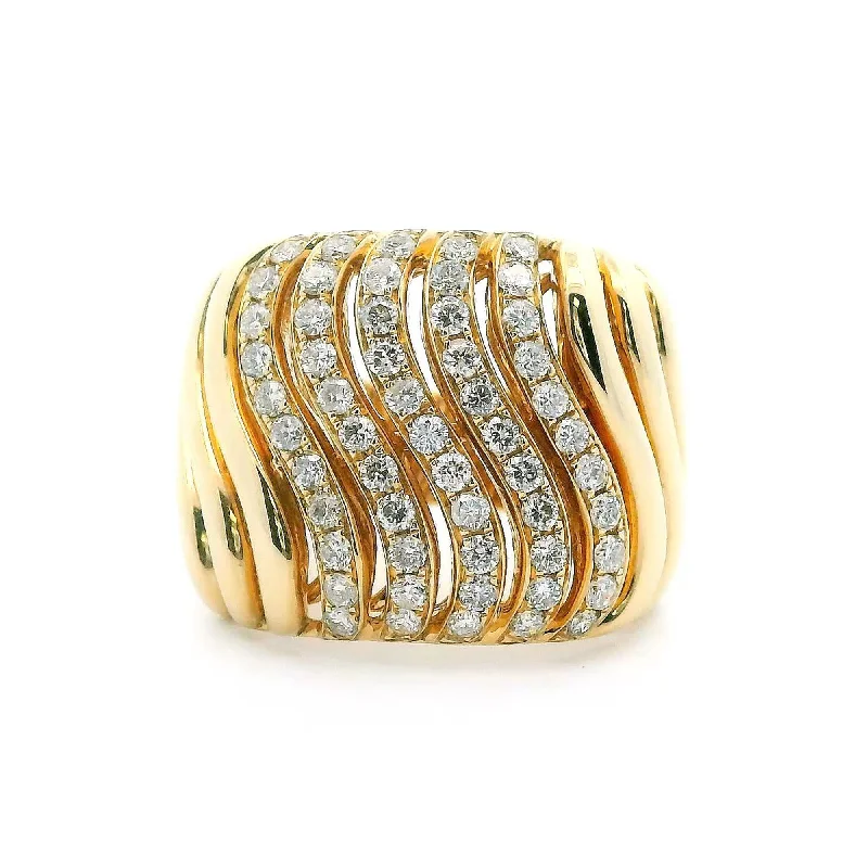 14K Yellow Gold 0.87cttw. Diamond S Curve Wide Fashion Ring